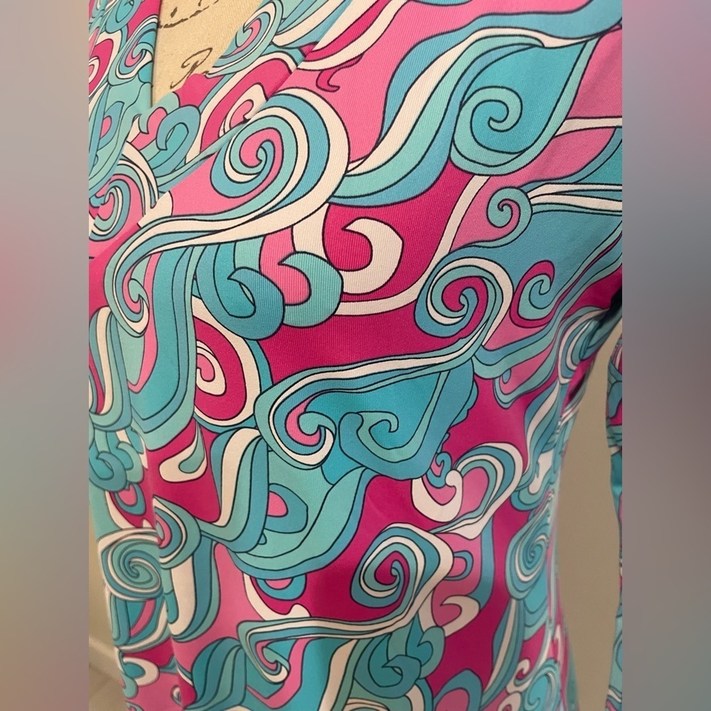 Banana Boat Retro Swirl Print Stretch Dress Small Pink Blue Y2K Vibes - Picture 4 of 8